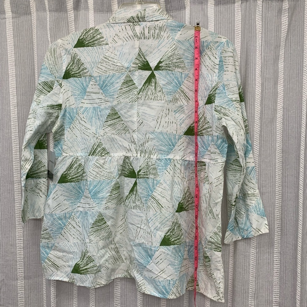 Calvin Klein Jeans NWT Button Up Cotton Shirt Blue Green White 3/4 Sleeve Size L - Picture 5 of 12